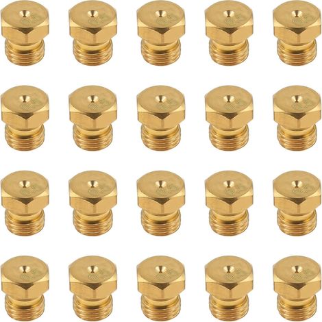 Lot de 20 buses de jet universelles en laiton M6 x 0,75 mm/0,5 mm pour brûleur GPL, tuyau à gaz GPL, chauffe-eau, brûleur DIY (1/5)