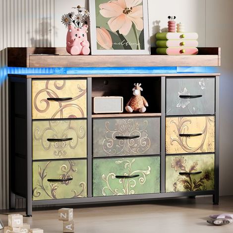 Buffet bajo 108 cm - Buffet de salón - 8 cajones 1 estante - LED integrado - Mueble de TV - Cómoda - Marco de metal - Mueble de almacenamiento (1/5)