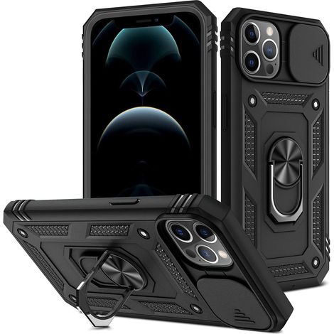 Custodia per iPhone 12 Slide Armor Defender con anello nero e vetro protettivo (1/5)