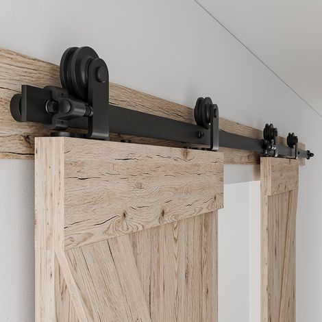 Double Sliding Door Rail 305 cm Kit Hanging Wheel System Black for 2 Interior Sliding Doors 76 cm Wide, Small T-Shape Wheel (1/5)