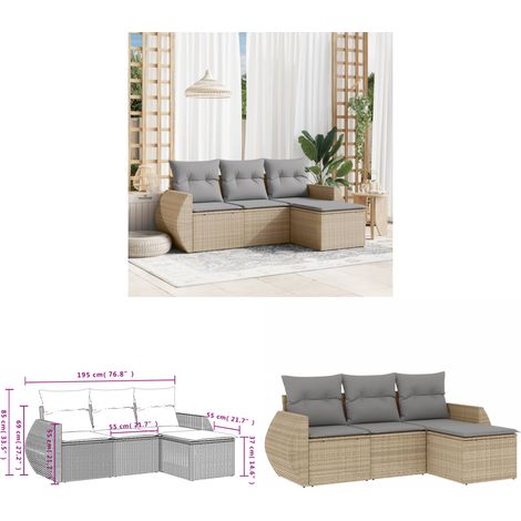 4-tlg. Garten-Sofagarnitur mit Kissen Beige Poly Rattan - Gartenmöbel - PE-Rattan Möbel - Outdoor Lounge Set - Gartenlounge - Rattan Sofa - Home & Living (1/3)