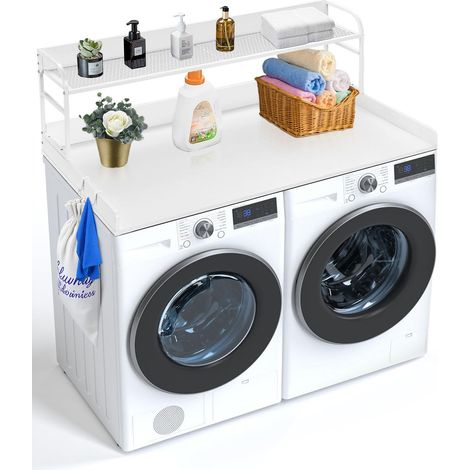 Plan de travail pour lave-linge et sèche-linge avec étagère à deux niveaux, plateau blanc 137,16 x 68,58 cm résistant à l’eau (1/5)