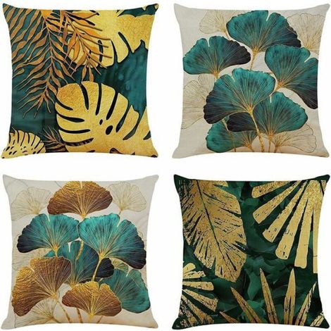 Housses de coussin - - 40x40 cm - Vert et Doré - Lot de 4 - Design Contemporain (1/4)