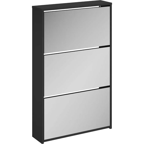 Maison Exclusive - Meuble à chaussures avec miroir 3 niveaux Noir 63 x 17 x 102,5 cm (1/5)