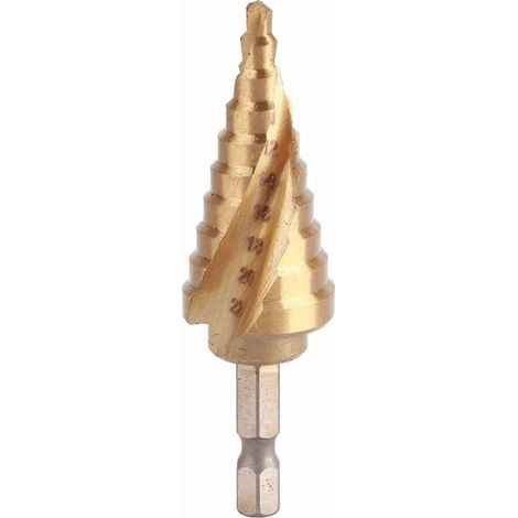 Stufenbohrer aus HSS mit Sechskantgriff zum Bohren von Holz (4 mm bis 22 mm)