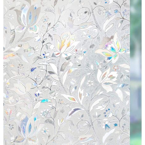 Film Vitre Auto-Adhésif 3D - Film Décoratif Vitre Dépoli - Protection UV - Motif Tulipes - 90 x 200 cm (1/5)