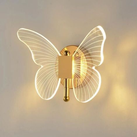 Applique Murale LED - Papillon - 2 Couleurs de Lumière (Chaude et Blanche) - Ailes Dorées et Transparentes - Design Contemporain - 10 Pièces (1/4)
