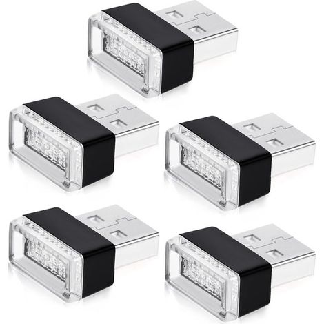 Kit de luces LED ambientales USB para coche: 5 piezas de iluminación interior blanca para portátiles, puertos USB y decoración del vehículo. (1/5)