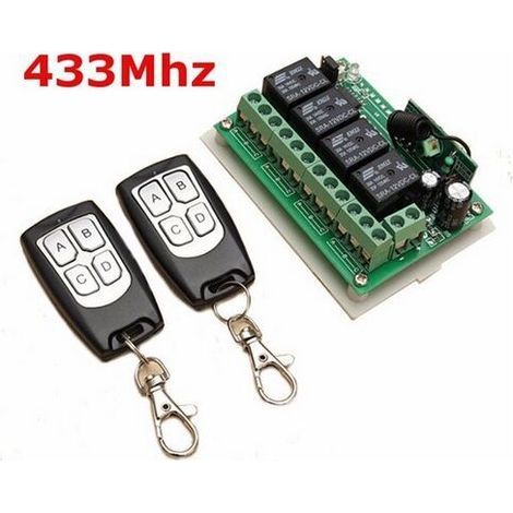 433 MHz Wireless Remote Control, DC 12 V, 4 Channels, Remote RF Relay Switch, 2 Transmitters + 1 Receiver for Garage Door/Gate Alarm