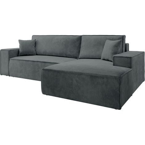 Selsey Farese – Ecksofa mit Cordbezug, Schlaffunktion und Stauraum, Grau, rechts