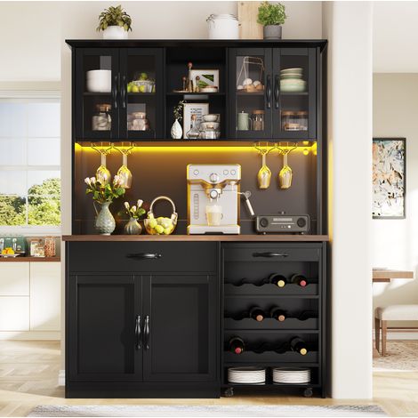 MEUBLIV Aparador de almacenamiento 120x40x188 cm blanco y madera – LED integrada (1/5)