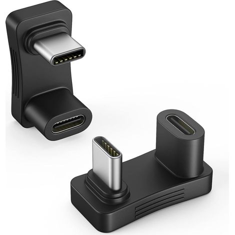 2er-Pack USB-C-Adapter (180°), 20 Gbit/s, U-förmig, 140 W PD, 4K 60 Hz, abgewinkelter Stecker auf Buchse (Typ C) für Steam, Deck, Switch, Laptop und Tablet