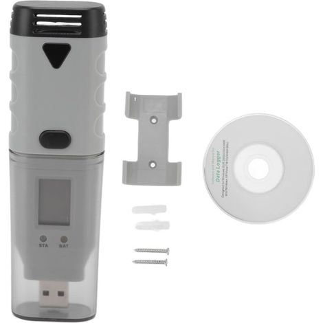 Temperature and Humidity Meter, 2-Channel IP66 Waterproof USB Outdoor Temperature Data Logger with LED Alarm, Pen-Sized Portable Indoor Hygrometer with Stand and Expansion Screws (1/5)