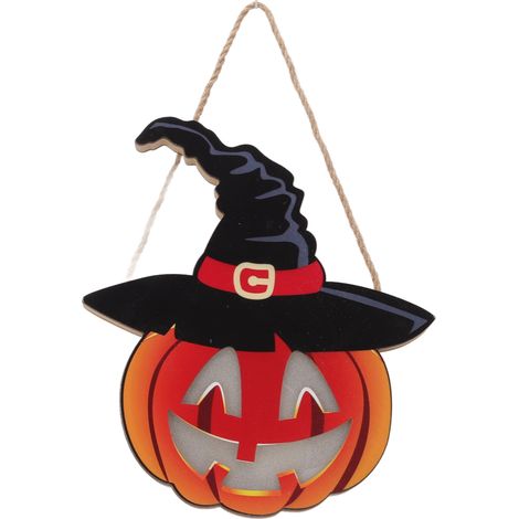 Pancarte lumineuse Citrouille Halloween Décoration porte bois Fête Maison Jardin Extérieur Lot de 5 (1/5)