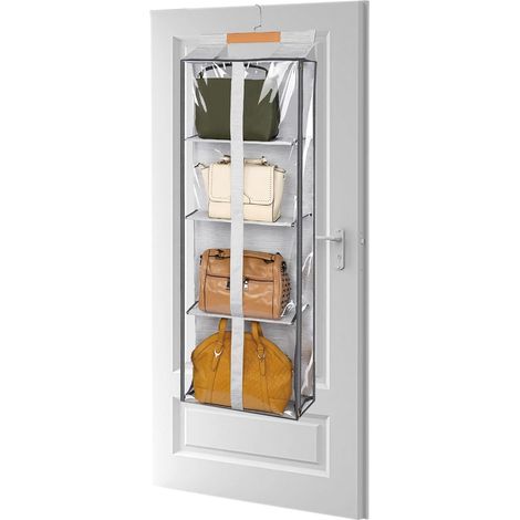 Rangement Suspendu Sac a Main, 4 Poches Porte-Sacs à Main avec Fermeture Éclair, Organisateur de Placard Transparent en Non Tissé, Peu Encombrant, pour Écharpes, Parapluies et Gants