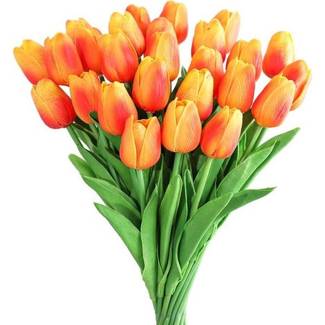 Allecto - Flores artificiales - Ramo de tulipanes - Aspecto natural - Rojo y amarillo - Decoración para el hogar y el jardín - 30 piezas (1/5)