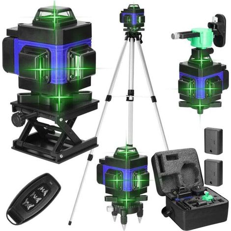 16 Line Laser Level, 4 x 360° Self-Leveling Laser Level with Tripod, Rechargeable Battery, with Wall Bracket, for Construction Work and Interior Decoration (1/4)