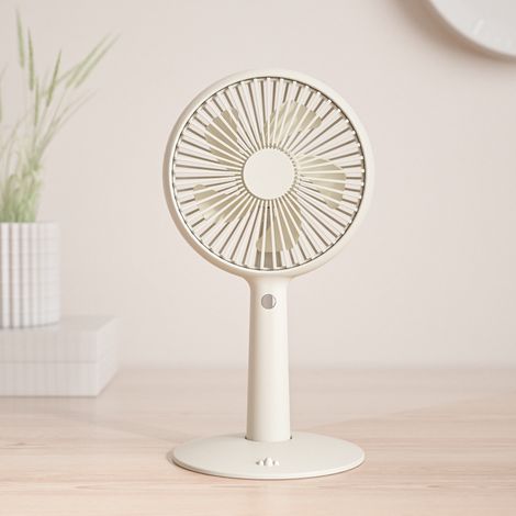 Tragbarer weißer USB-Ladefan, wiederaufladbarer Tischventilator für Heim und Büro (1/2)