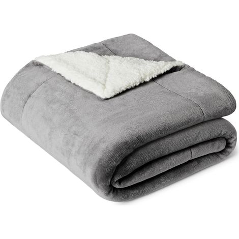 Couverture Jeté de Canapé Réversible en Sherpa, 127 x 152 cm, Gris Foncé (1/5)