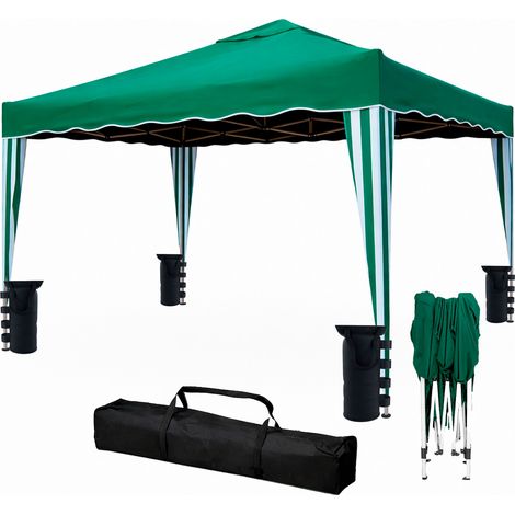 Gazebo Pieghevole 3x4 M in Acciaio con Telo Idrorepellente 160 g/m² Anti-UV Struttura Robusta Apertura Rapida a Fisarmonica con Borsa e 4 Sacche Zavorra per Giardino Fiere Eventi Piscina Verde