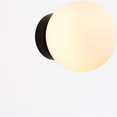 Applique murale élégante moderne avec boule de verre opale support noir et culot E27 pour chambre à coucher (1/5)