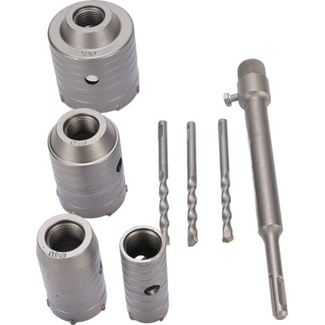 Concrete hole saw kit, 5 pieces, 30mm, 40mm, 50mm, 65mm, for walls, cement, masonry, stone, brick, drill bit sets. (1/5)