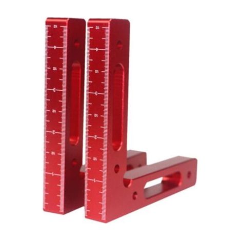 Pair 12 x 12 cm, pince de charpentier à angle droit à 90 °, pince de cadre en forme de L en alliage d'aluminium avec règle de fixation d'angle pour le travail du bois,
