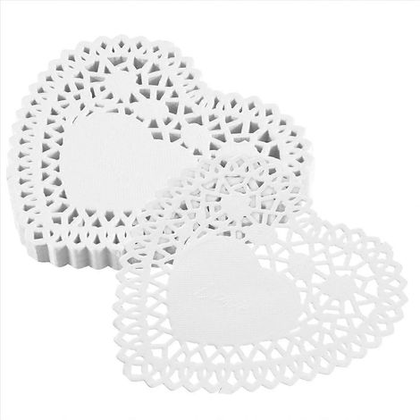 100 napperons en dentelle de papier blanc en forme de cœur (10 cm x 10 cm) pour la confection de cartes (1/5)