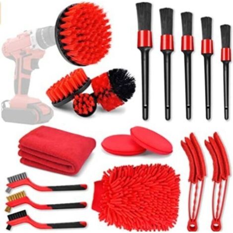 18 pièces Brosse Perceuse. Outil de Brosse Perceuse Nettoyage Kit. Drill Brush pour Surfaces de Salle de Bain. Sol. Baignoire Carreaux et Voiture (rouge) (1/5)
