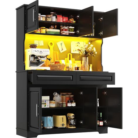 Küchenhochschrank mit verstellbaren Einlegeböden und LED mit App-Steuerung, aus MDF und Metall, Schwarz, 108×40×180 cm (1/5)