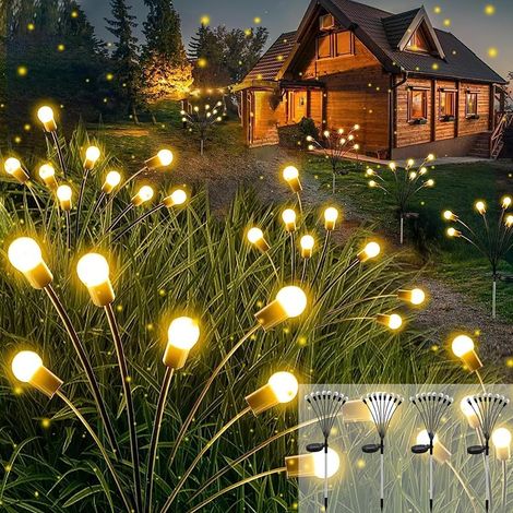 lumiere solaire exterieur,4 Pièces 8LED lampe jardin solaire IP65 étanches pour jardin, terrasse, cours, balcon décoratif (blanc chaud (1/5)