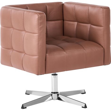 Sillón moderno con función giratoria sala de estar patas de hierro cromado tapizado en piel sintética marrón Levanger (1/5)