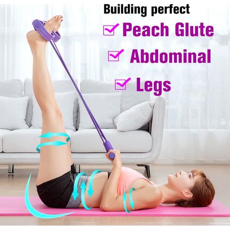 Appareil de musculation à 4 tubes élastiques avec pédale pour abdominaux, jambes et taille, idéal pour la salle de sport à domicile, le yoga et le fitness. (1/5)
