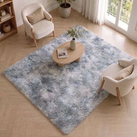 Tapis de Salon Shaggy Tapis Chambre Moderne à Poils Longs et Moelleux, Grand Doux Tapis de Sol Pelucheux Dessous Antidérapant, Gris Clair Chiné, 240x300cm (1/5)