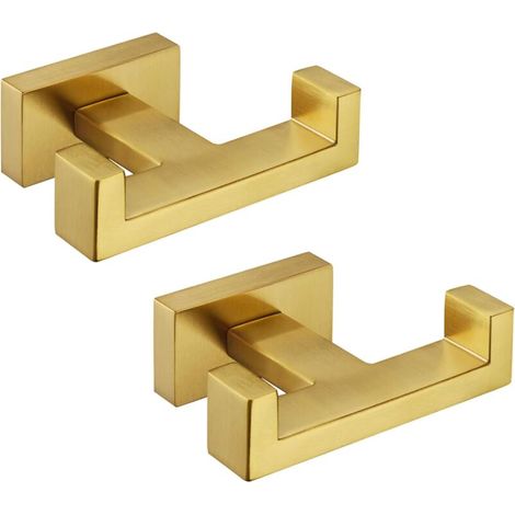 Doppio gancio portasciugamani in oro spazzolato, 2 pezzi, portasciugamani da bagno in acciaio inox SUS304, doppio gancio appendiabiti a parete -Crezuo