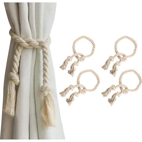 4 Pice1.790cm Boucle Tricot Rideau Corde,tresses La Main Corde Dembrasses, Embrasses De Coton Tricoter La Main, Avec Frange, Pour La Dcoratio (1/5)