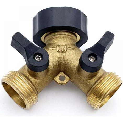 Robinet Double Machine a Lave, Répartiteur de Robinet de Jardin en Laiton, Raccord en Y, 3/4 Pouces pour Connexion de 2 Appareils, Robinet Double Sortie pour Robinet Jardin,Adaptateur Robinet-Crezuo