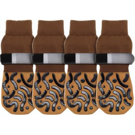 Set di 4 calzini protettivi per cani. Realizzati in materiale antiscivolo, con chiusura in velcro, protezione per le zampe e suola antiscivolo su entrambi i lati. Per cani di piccola taglia. (1/5)