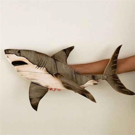 Sculpture Murale Bois - Thème Nautique Baleine Voilier - Décoration Intérieure Plage Côtière - Dimensions 75 x 15 x 4 cm - 1 Pièce (1/4)