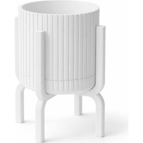 Pot de fleurs blanc moderne rainuré avec support pour plante (1/3)