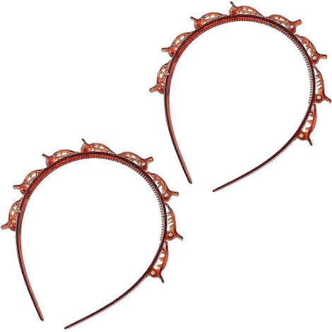 Lot de 2 bandeaux pour femmes avec pinces, design double couche, antidérapants, pour frange et tresses.-Brown 2pcs (1/5)