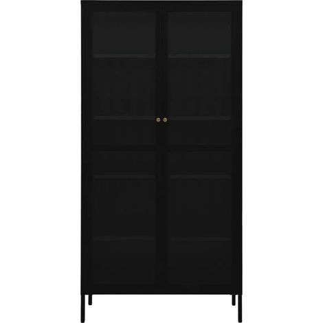 Vitrine d'Exposition en Acier et Verre Trempé, Meuble de Rangement avec Étagères, Design Moderne Noir, 90x40x180 cm (1/5)