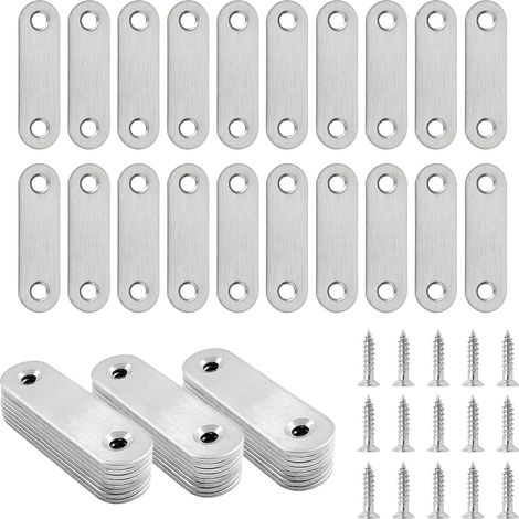 20 Pcs Equerre Plate Metal, Equerre Metal, Connecteurs Plats en Acier Inoxydable, Supports d'Angle Plats, Équerre de Fixation Droit Plats, Pattes d'assemblage pour Chaises Meubles Bois(60 x 15 mm) (1/5)