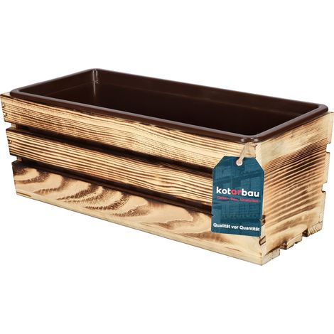 KOTARBAU® Jardiniere Extérieur - Bac à Fleurs - avec Insert Plastique - Jardiniere Rectangulaire - 40x18x15 cm - pour Terrasse - Jardin - Décoration Extérieure - Rustique (1/4)