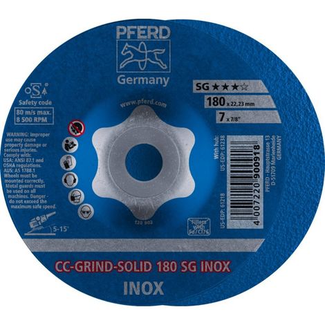PFERD TOOLS CC-GRIND SOLID Schleifscheibe 180x22,23 mm COARSE Leistungslinie SG INOX für Edelstahl 10 Stk (1/5)