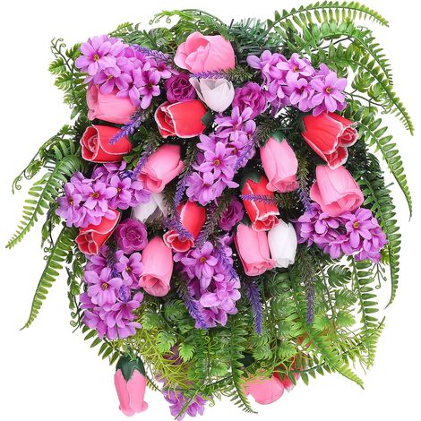Couronne de fleurs artificielles avec lilas, jacinthes et hortensias, style printanier et estival, grande taille. (1/5)