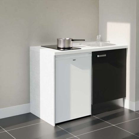 Kitchenette K08L-PT avec électroménager - 120 cm - plan stratifié, évier inox (1/5)