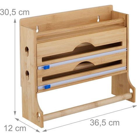 Portarotolo da parete per carta e pellicola alimentare pratica sistemazione 30 x 20 x 10 cm in bambù naturale 130016639