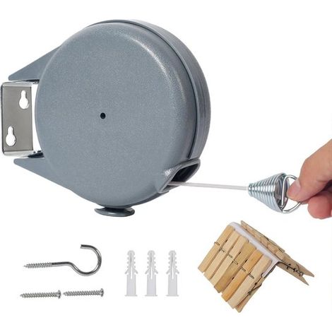 Étendoir à linge extérieur haut de gamme - Corde à linge rétractable automatique avec fil rétractable - Fixation murale - Câble de 15 mètres (1/5)