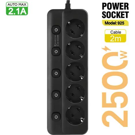 Orion91official ®   - black power base, independent switch, surge protector, 2 meters of cable, 5 ac outlets - spaziorion91 (1/2)
